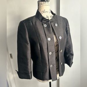 Talbots Black Cropped Double-Breasted Military-Style Blazer